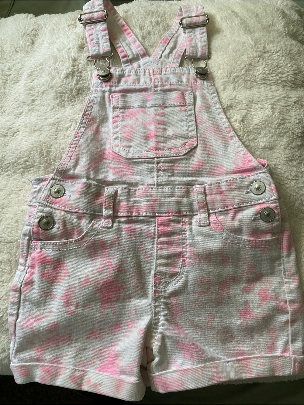 wonder nation Pink Tie-Dye Denim Short Overalls